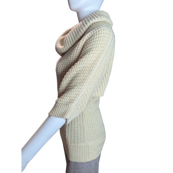 Per Se Casual Luxe Women's Cream Waffle Knit Cowl Neck Wool/Silk Sweater Sz S - Picture 4 of 11